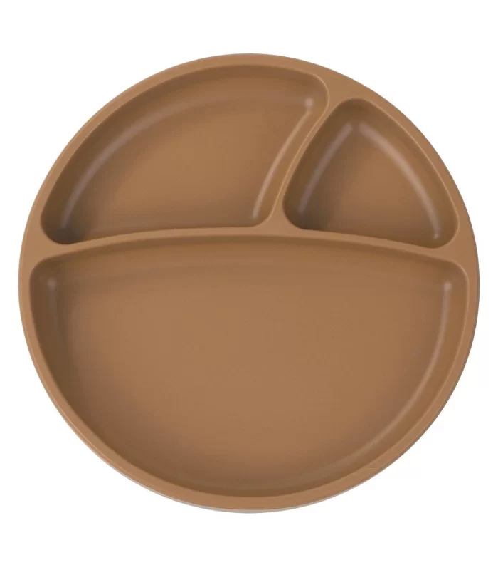 OiOi Porsiyon Vakum Tabanlı Silikon Tabak Woody Brown