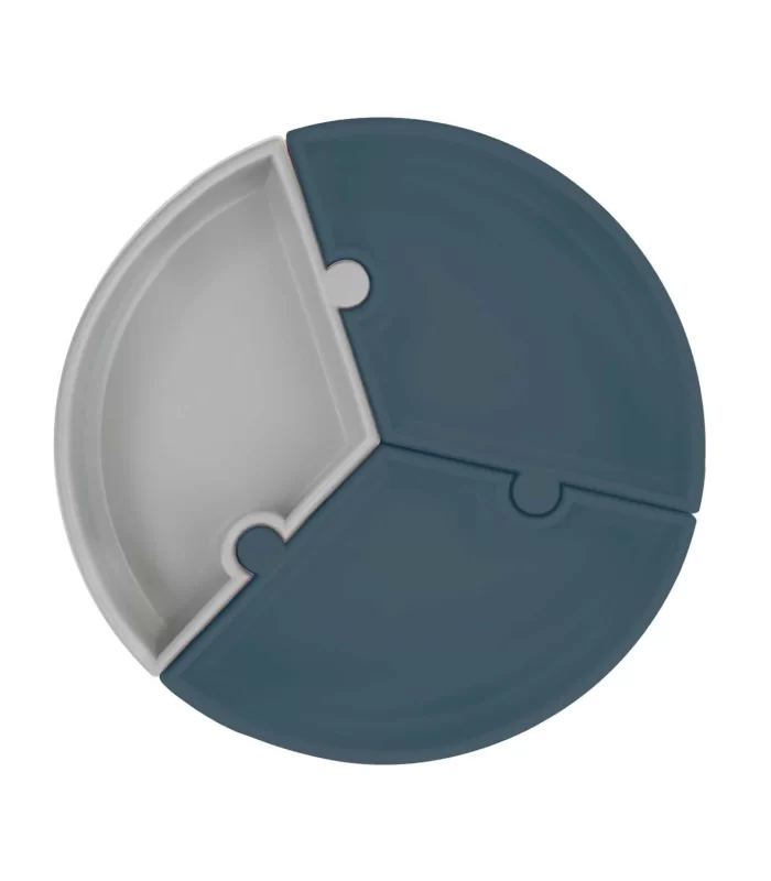 OiOi Puzzle Vakum Tabanlı Silikon Tabak Deep Blue / Powder Grey