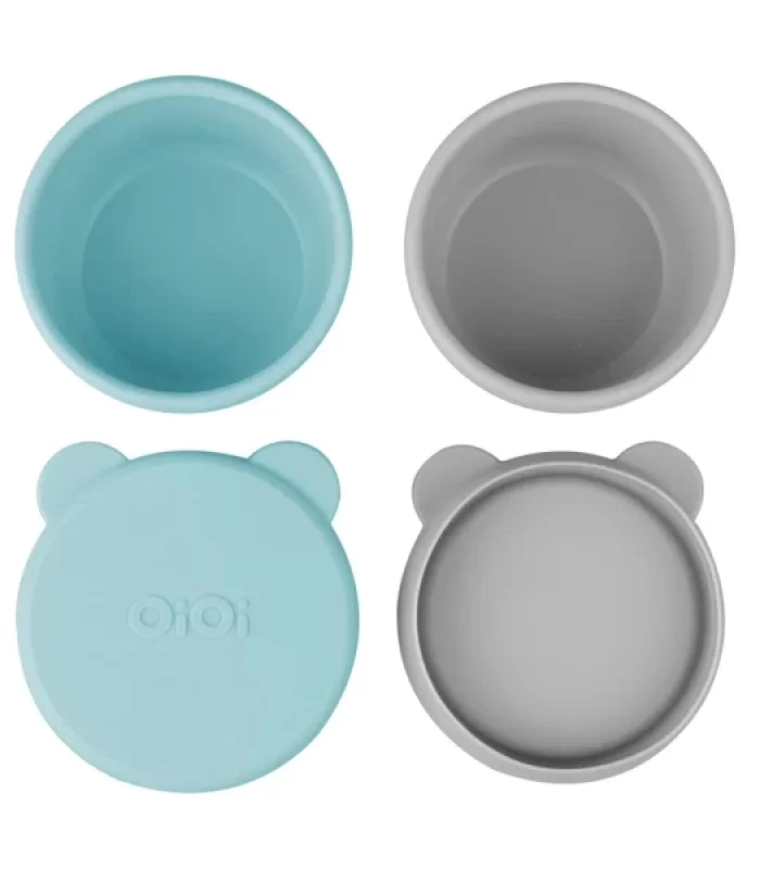 Oioi Silikon Kapaklı Mini Kase 2li Mini Bites Aqua Green / Powder Grey