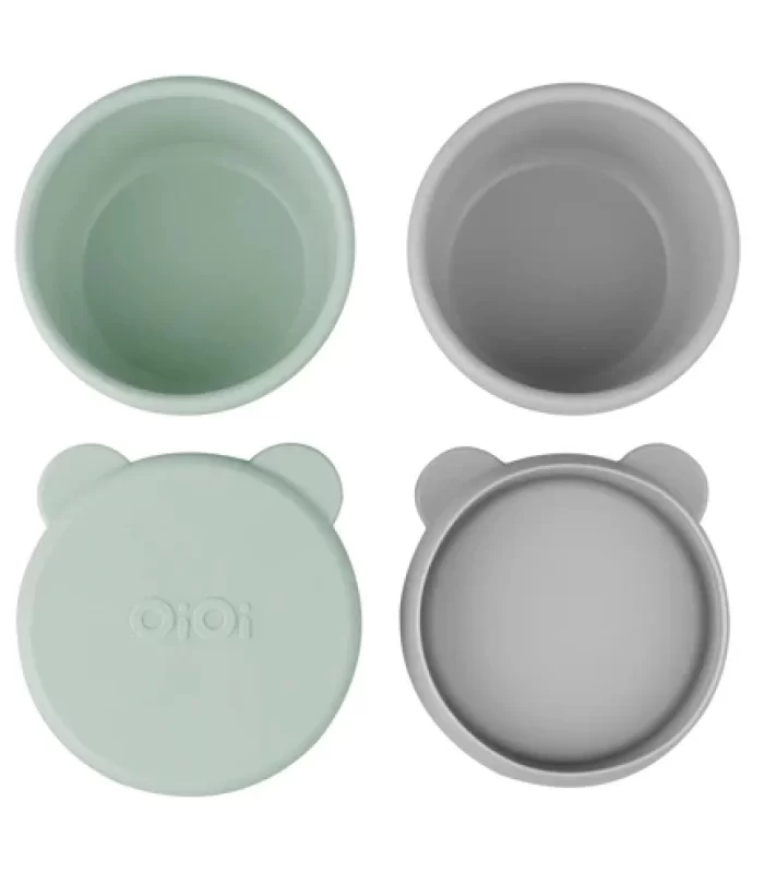 Oioi Silikon Kapaklı Mini Kase 2li Mini Bites River Green / Powder Grey