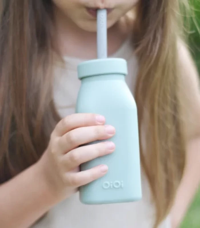 Oioi Şişe + Pipet 200ml River Green / Powder Grey