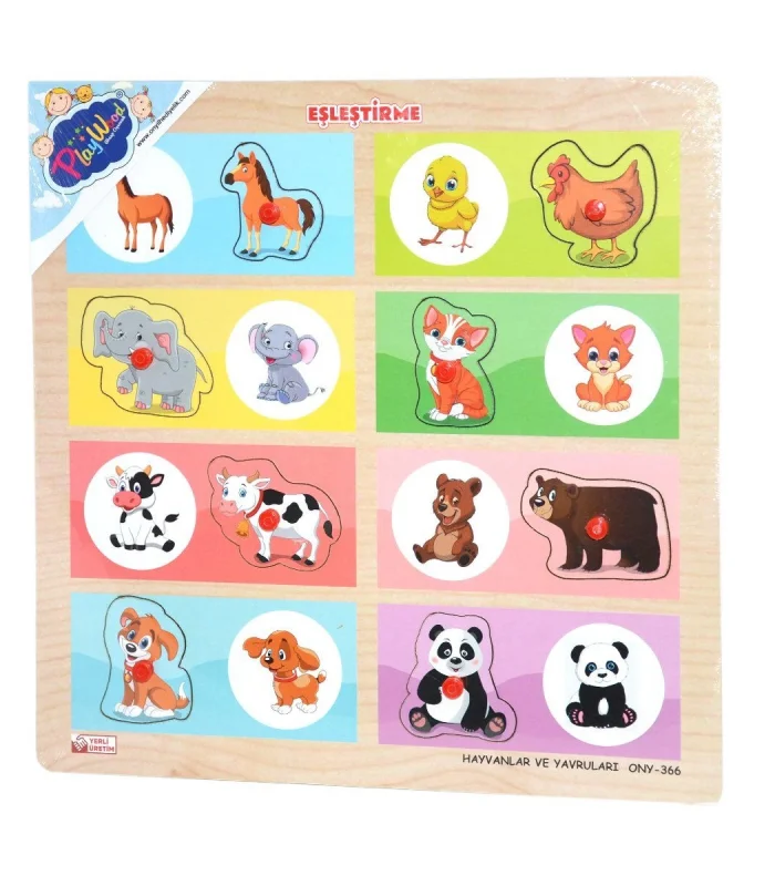 ONY-366-367 Ahşap Tutmalı Eşleştirme -Hayvanlar ve Yavruları