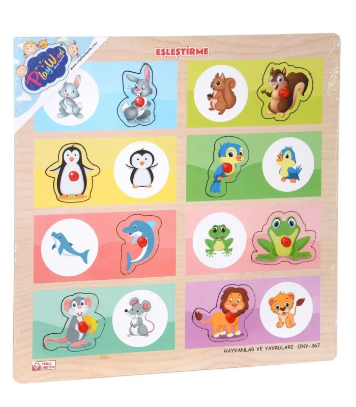 ONY-366-367 Ahşap Tutmalı Eşleştirme -Hayvanlar ve Yavruları