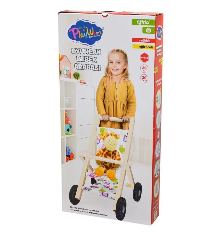 ONY-386 Ahşap Oyuncak Bebek Arabası -Onyıl