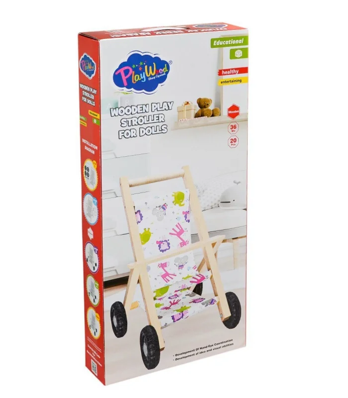 ONY-386 Ahşap Oyuncak Bebek Arabası -Onyıl