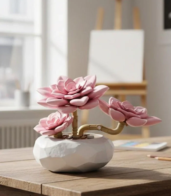 P655064 PANLOS PEMBE NİLÜFER SUKULENT MODEL 82 PARÇA BLOCK OYUNCAK