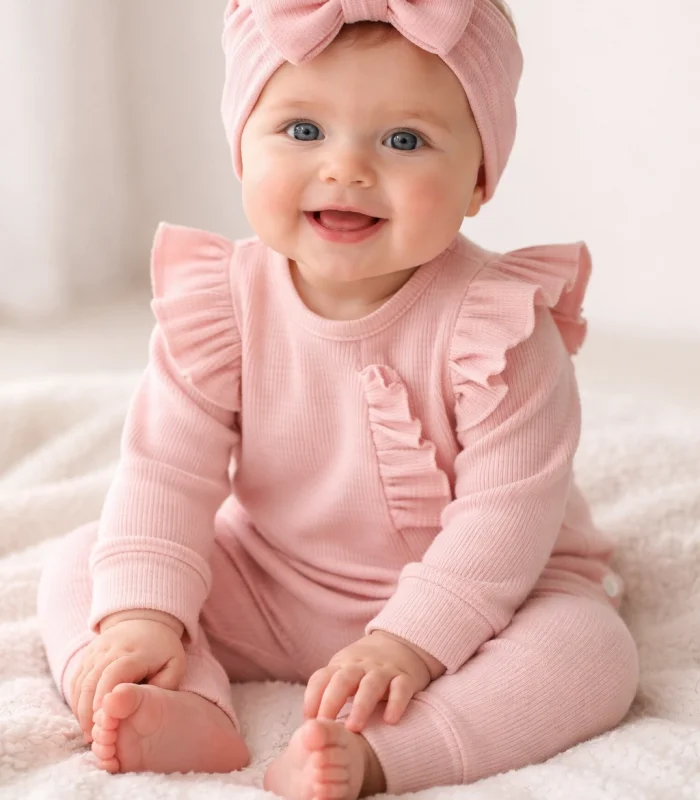 Pembe Fırfırlı 3’lü Kız Bebek Takımı