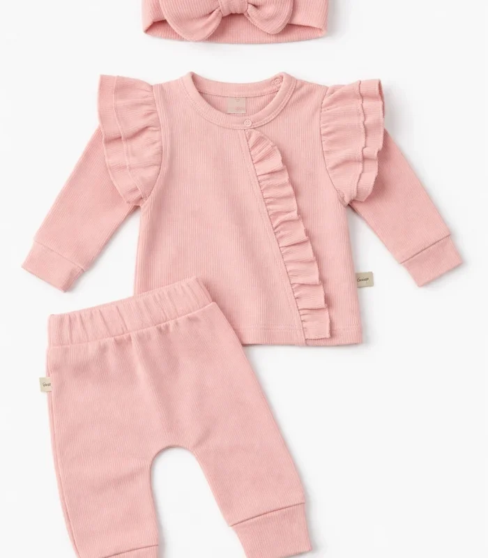 Pembe Fırfırlı 3’lü Kız Bebek Takımı