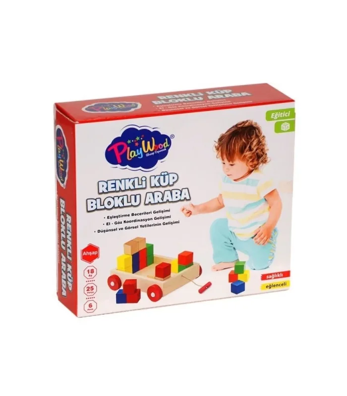 PlayWood Ahşap Renkli Küp Bloklu Araba 312