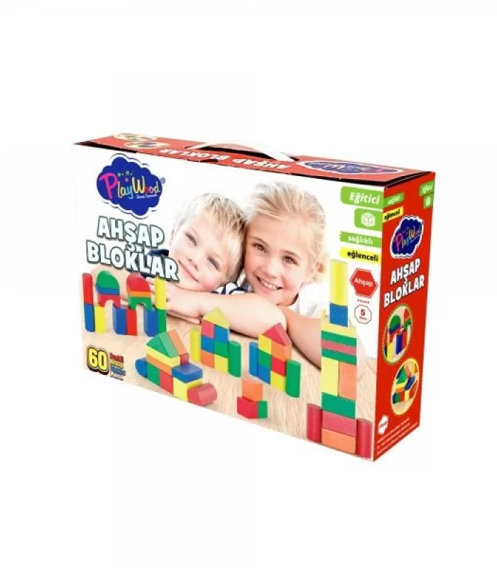 Playwood Renkli Ahşap Bloklar 60 Parça