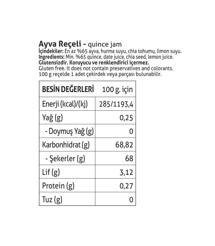 Pol’s Gurme Chia Tohumlu Şekersiz Ayva Reçeli 380 Gr