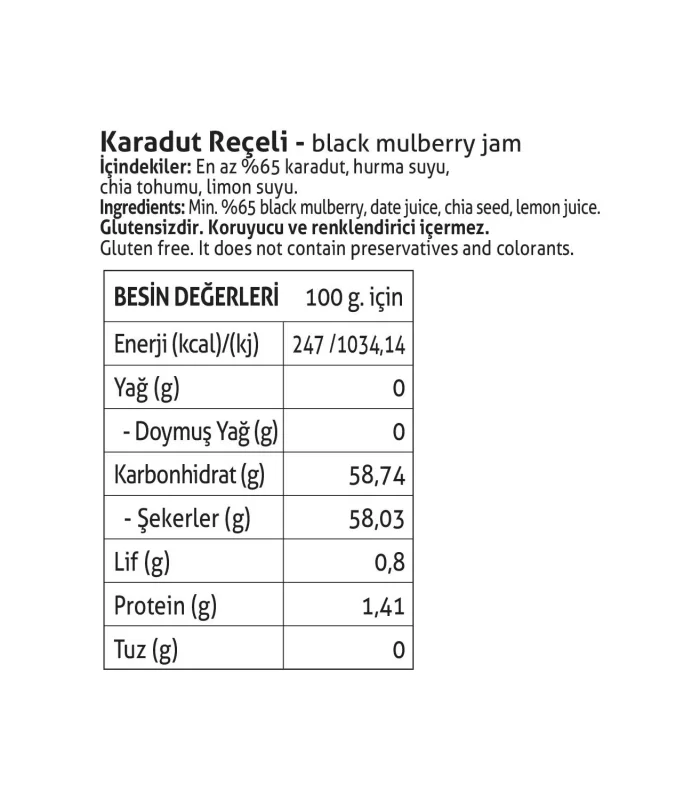Pol’s Gurme Chia Tohumlu Şekersiz Karadut Reçeli 380 Gr