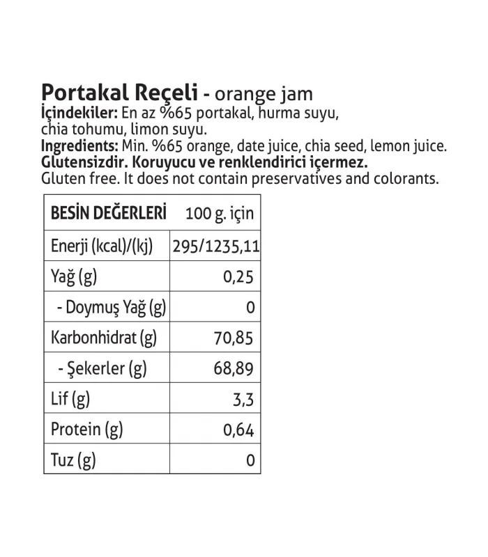 Pol’s Gurme Chia Tohumlu Şekersiz Portakal Reçeli 380 Gr