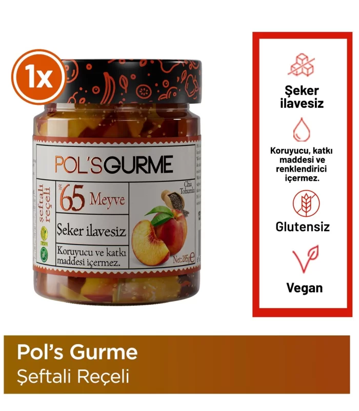 Pol’s Gurme Chia Tohumlu Şekersiz Şeftali Reçeli 285 Gr