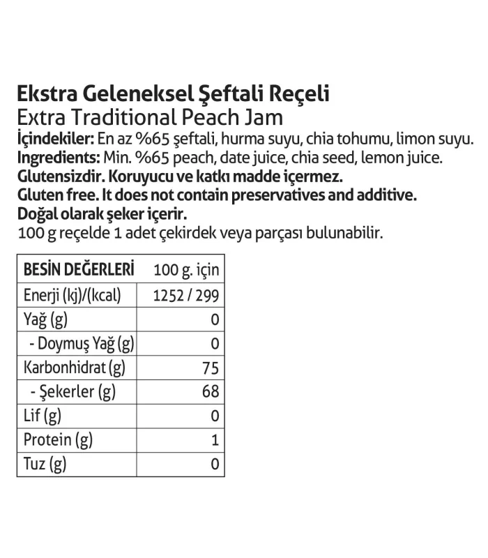 Pol’s Gurme Chia Tohumlu Şekersiz Şeftali Reçeli 285 Gr