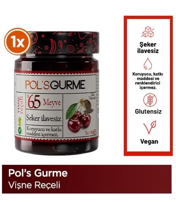 Pol’s Gurme Chia Tohumlu Şekersiz Vişne Reçeli 380 Gr