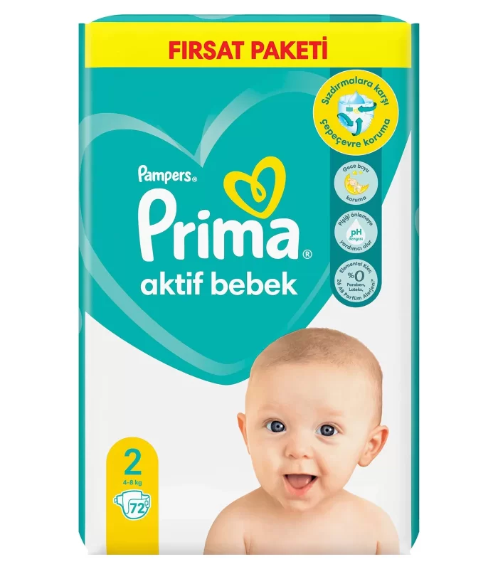 Prima Bebek Bezi Aktif Bebek Fırsat Paket 2 Beden 72 Adet