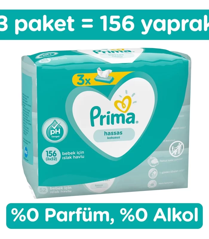 Prima Hassas Islak Havlu Mendil 3Lü 156 Yaprak