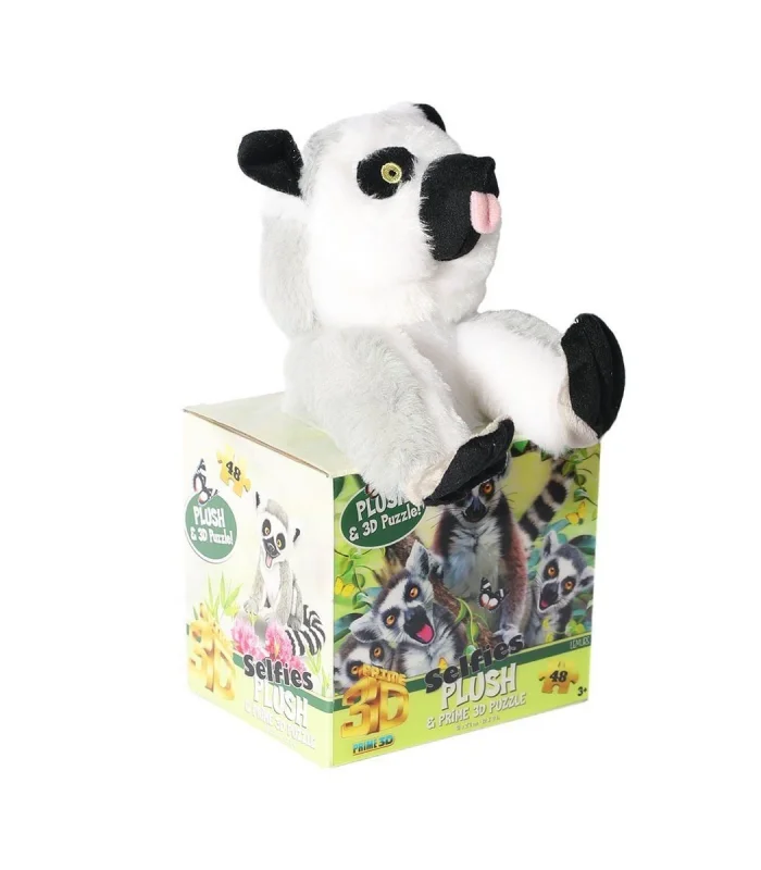 PRM 15801 Prime 3D Lemur Peluş ve Selfie 48 Parça Puzzle -Necotoys