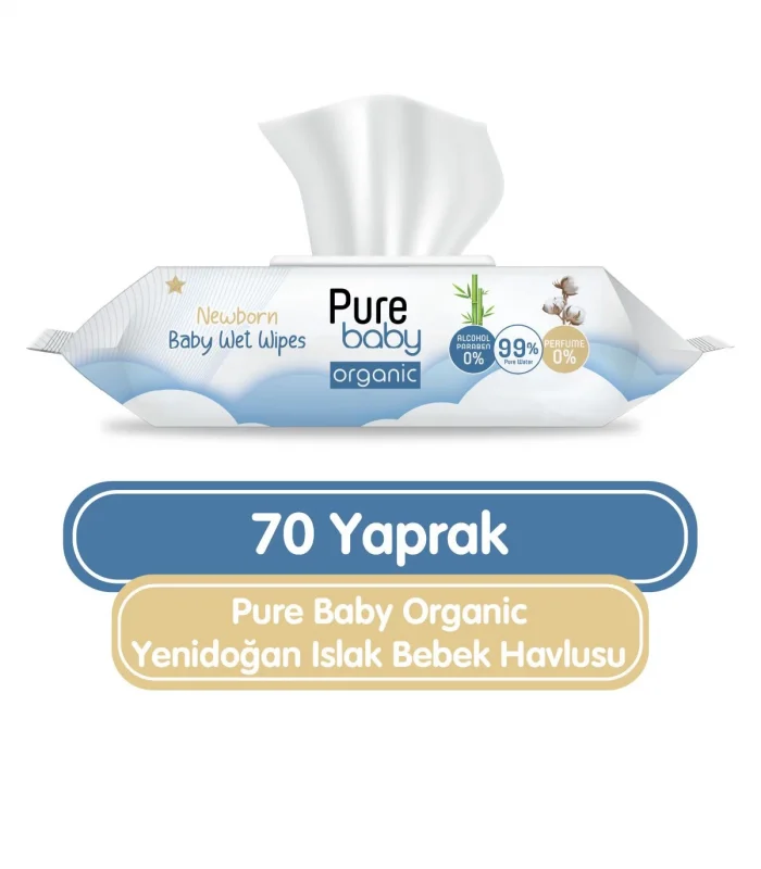 Pure Baby Organic Yenidoğan Islak Havlu Mendil 70 Yaprak