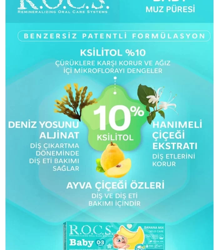 R.O.C.S.Bebek Diş Macunu Muz Püresi Tadında 0-3 Yaş 45 Gr