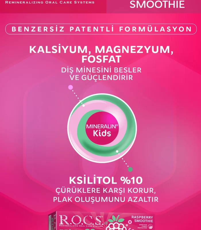 R.O.C.S.Kids Ahududu Smoothie Tadında Florürsüz Diş Macunu 45 Gr