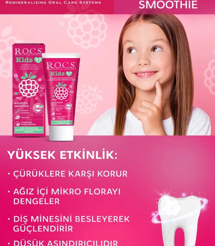 R.O.C.S.Kids Ahududu Smoothie Tadında Florürsüz Diş Macunu 45 Gr