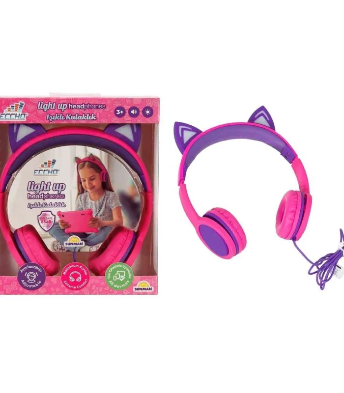S00091067 -SUN-GLE-ECH-KULAKLIK KABLOLU KEDİ ŞKL.IŞIKLI PEMBE-MOR