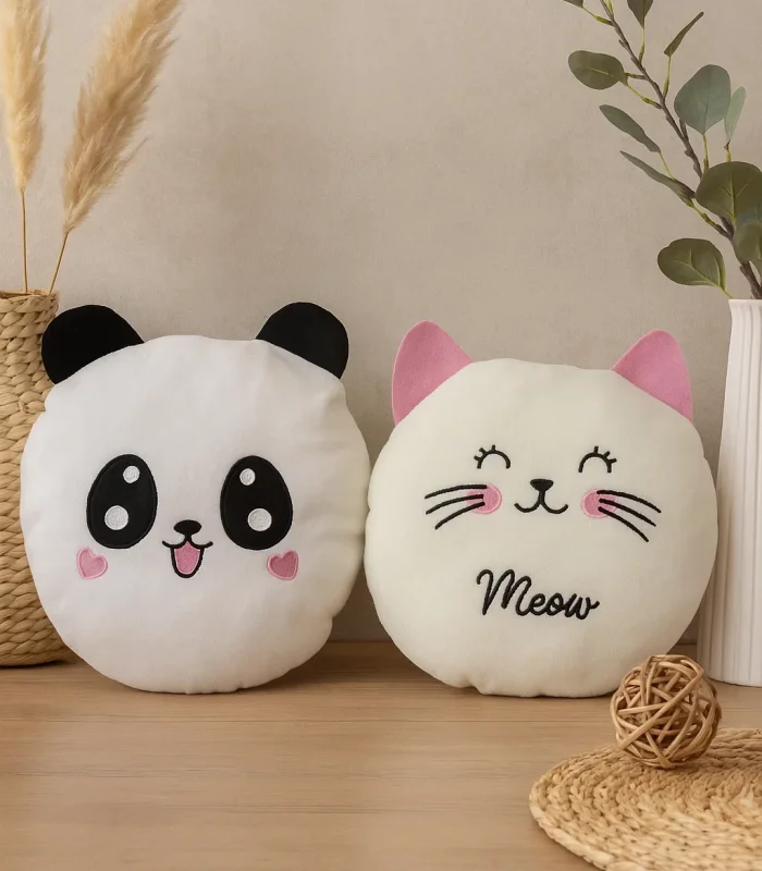 Sevimli Kedi Ve Panda Orta Boy Bebek Çocuk Yastık 2li Paket