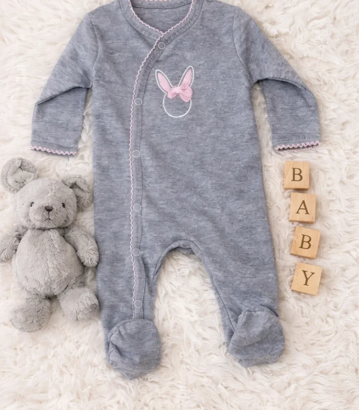 Sevimli Tavşan Desenli Kız Bebek 4’lü Tulum Seti