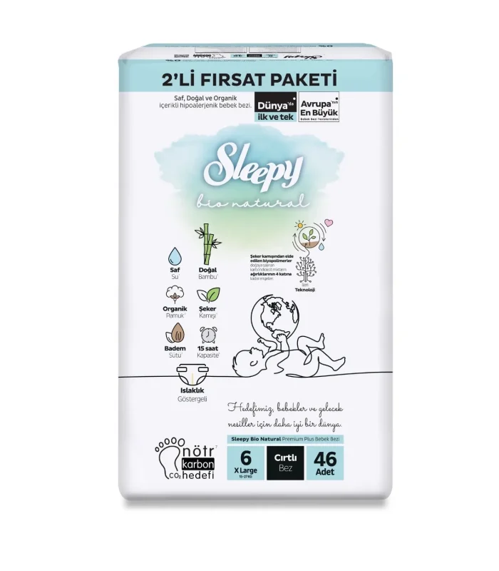 Sleepy Bio Natural Bebek Bezi 2Li Fırsat Paketi 6 Beden 46 Adet