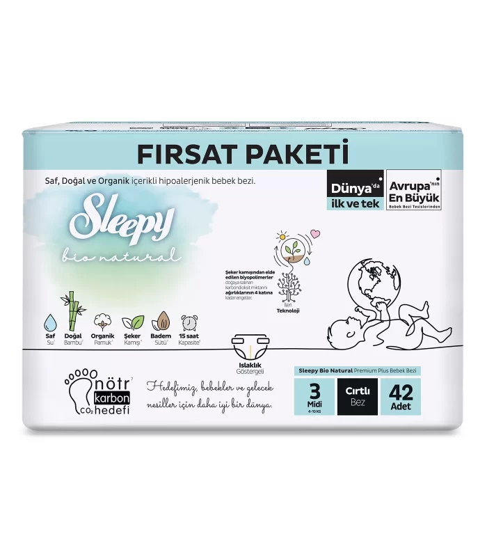 Sleepy Bio Natural Bebek Bezi Fırsat Paketi 3 Beden 42 Adet