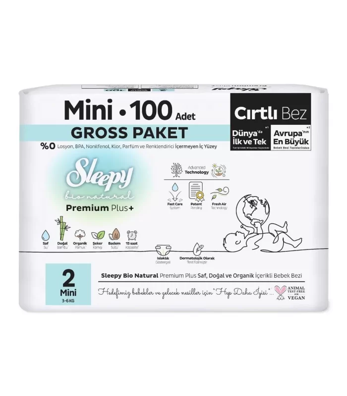 Sleepy Bio Natural Bebek Bezi Gross Paket 2 Beden 3-6 Kg 100 Adet