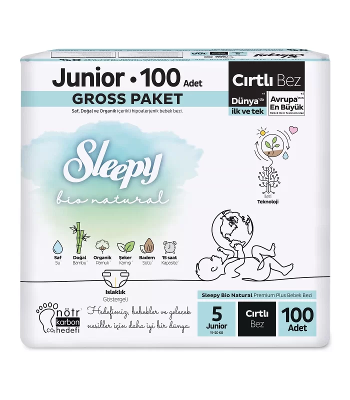 Sleepy Bio Natural Bebek Bezi Gross Paket 5 Beden 100 Adet