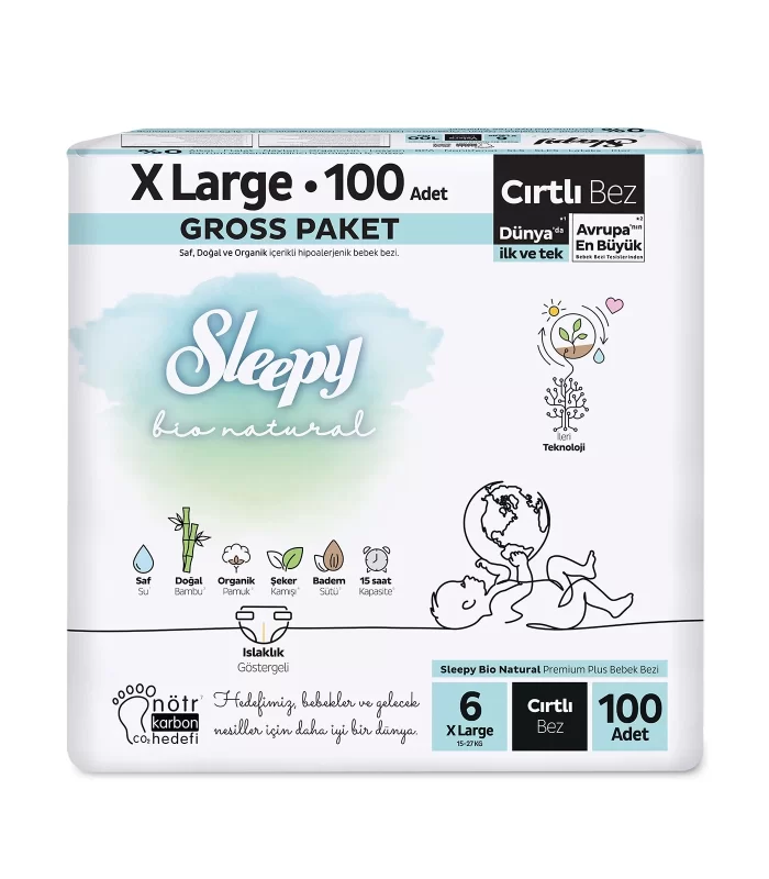 Sleepy Bio Natural Bebek Bezi Gross Paket 6 Beden 100 Adet