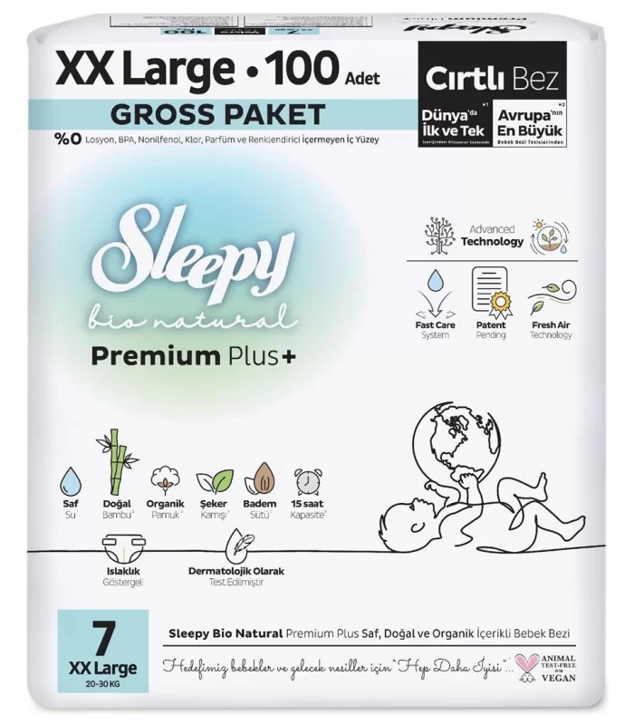 Sleepy Bio Natural Bebek Bezi Gross Paket 7 Beden 20-30 Kg 100 Adet