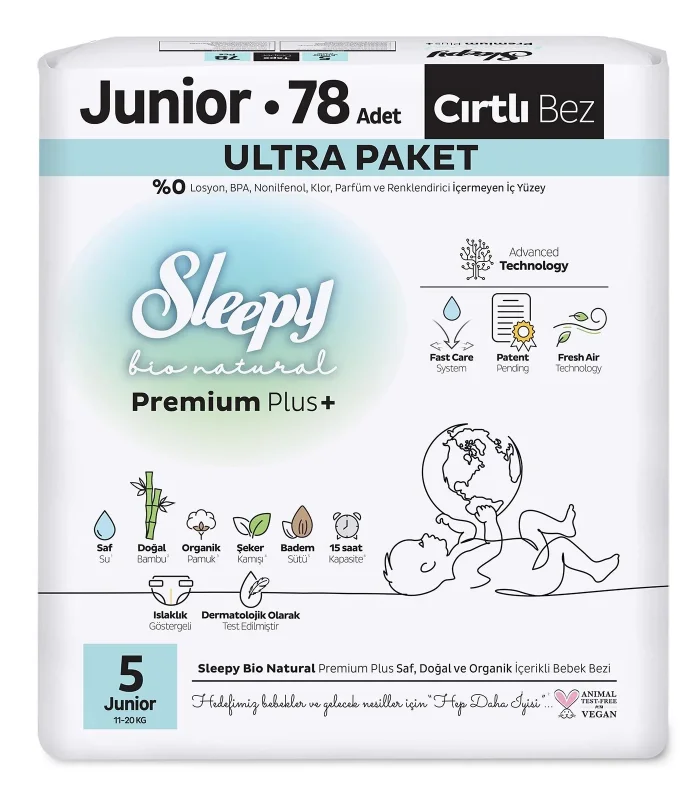 Sleepy Bio Natural Bebek Bezi Ultra Paket 5 Beden 78 Adet