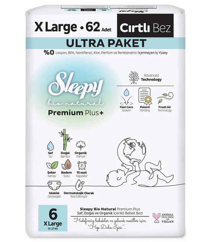 Sleepy Bio Natural Bebek Bezi Ultra Paket 6 Beden 62 Adet