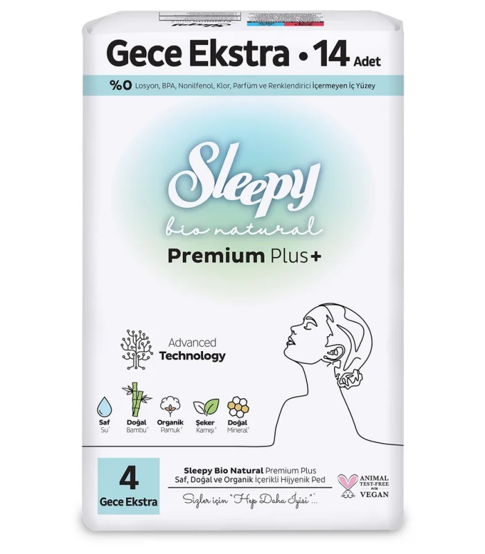 Sleepy Bio Natural Premium Plus Gece Ekstra Ped 14 Adet