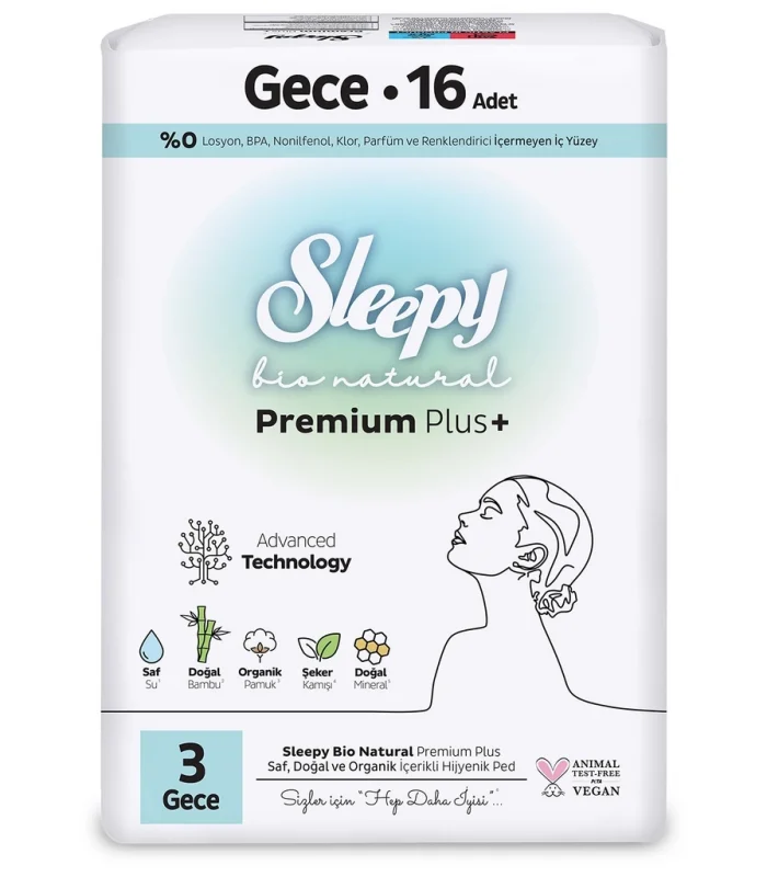 Sleepy Bio Natural Premium Plus Gece Ped 16 Adet
