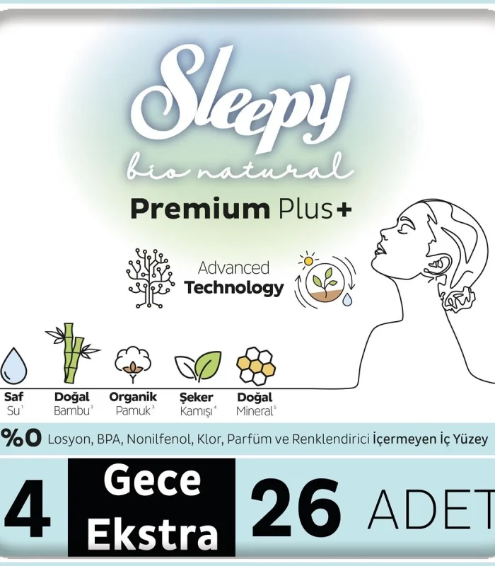 Sleepy Bio Natural Premium Plus Mega Ekstra Gece Ped 26 Adet