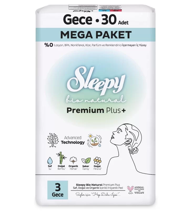 Sleepy Bio Natural Premium Plus Mega Gece Ped 30 Adet