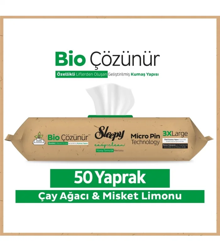 Sleepy Bio Yüzey Temizlik Havlusu 50 Adet Çayağacı Misket Limonlu