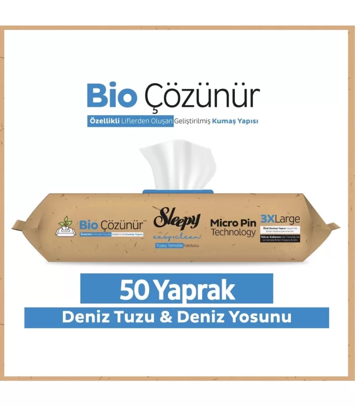 Sleepy Bio Yüzey Temizlik Havlusu 50 Adet Deniz Tuzu Yosun