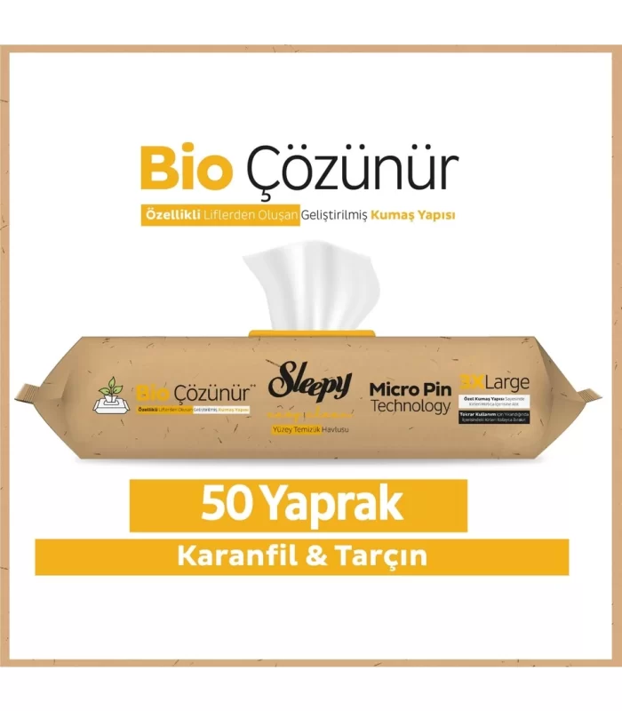 Sleepy Bio Yüzey Temizlik Havlusu 50 Adet Karanfil Tarçın