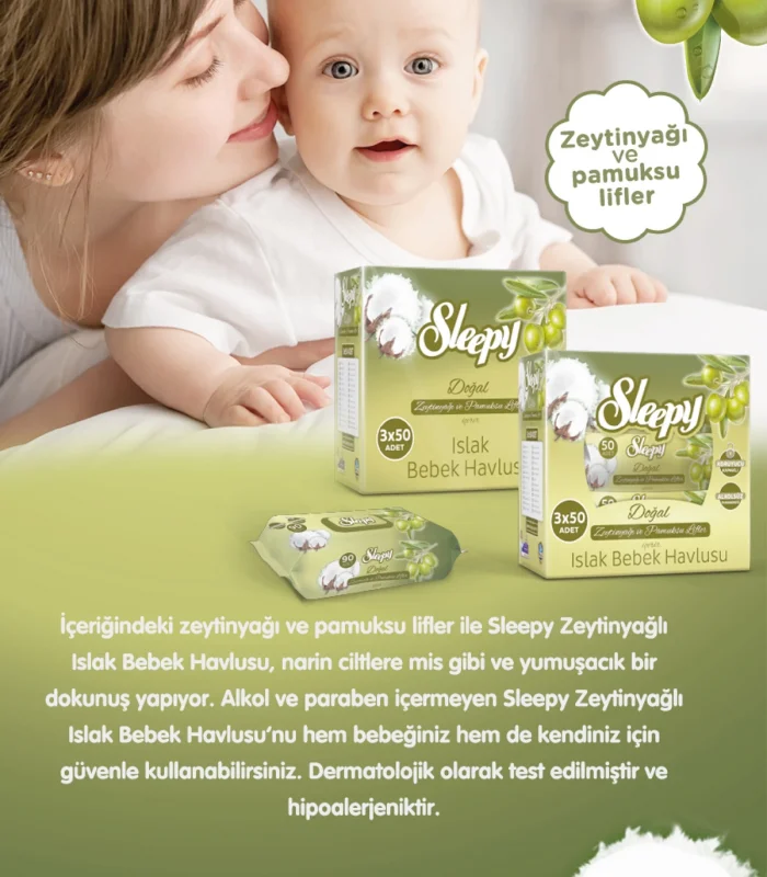 Sleepy Doğal Zeytinyağlı Islak Havlu Mendil 90 Adet