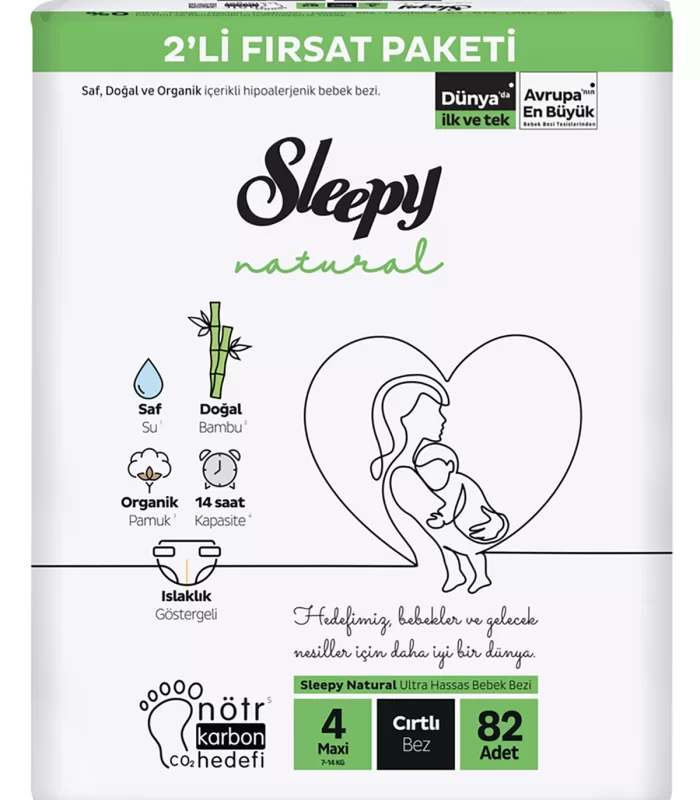 Sleepy Natural Bebek Bezi 2Li Fırsat Paketi 4 Beden 82 Adet