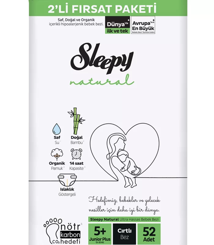 Sleepy Natural Bebek Bezi 2Li Fırsat Paketi 5+ Beden 52 Adet