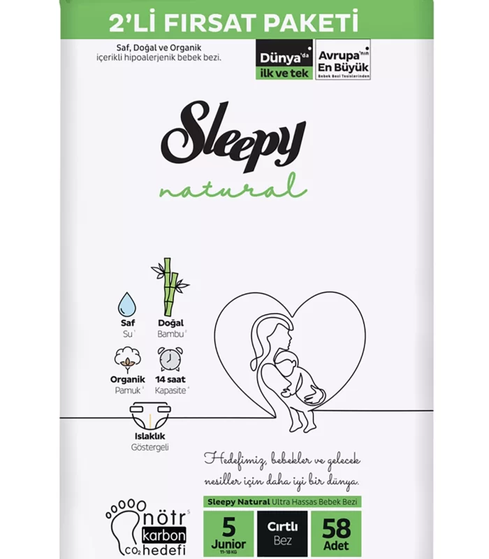 Sleepy Natural Bebek Bezi 2Li Fırsat Paketi 5 Beden 58 Adet