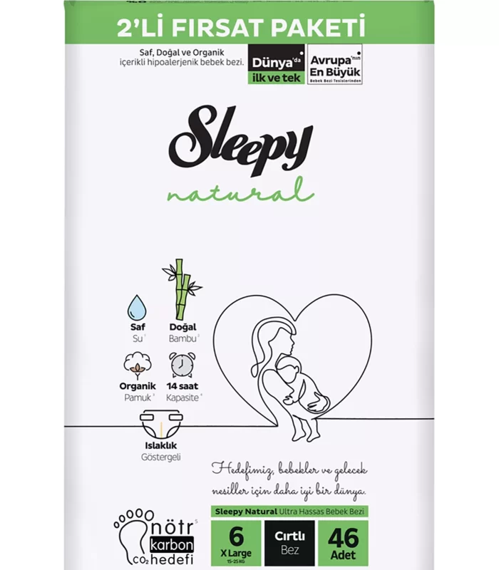 Sleepy Natural Bebek Bezi 2Li Fırsat Paketi 6 Beden 46 Adet